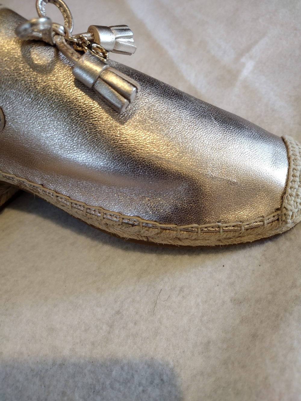 Coach Cassidy Espadrille Slides In A Metallic Champagne Gold Leather And Accents - Picture 5 of 10